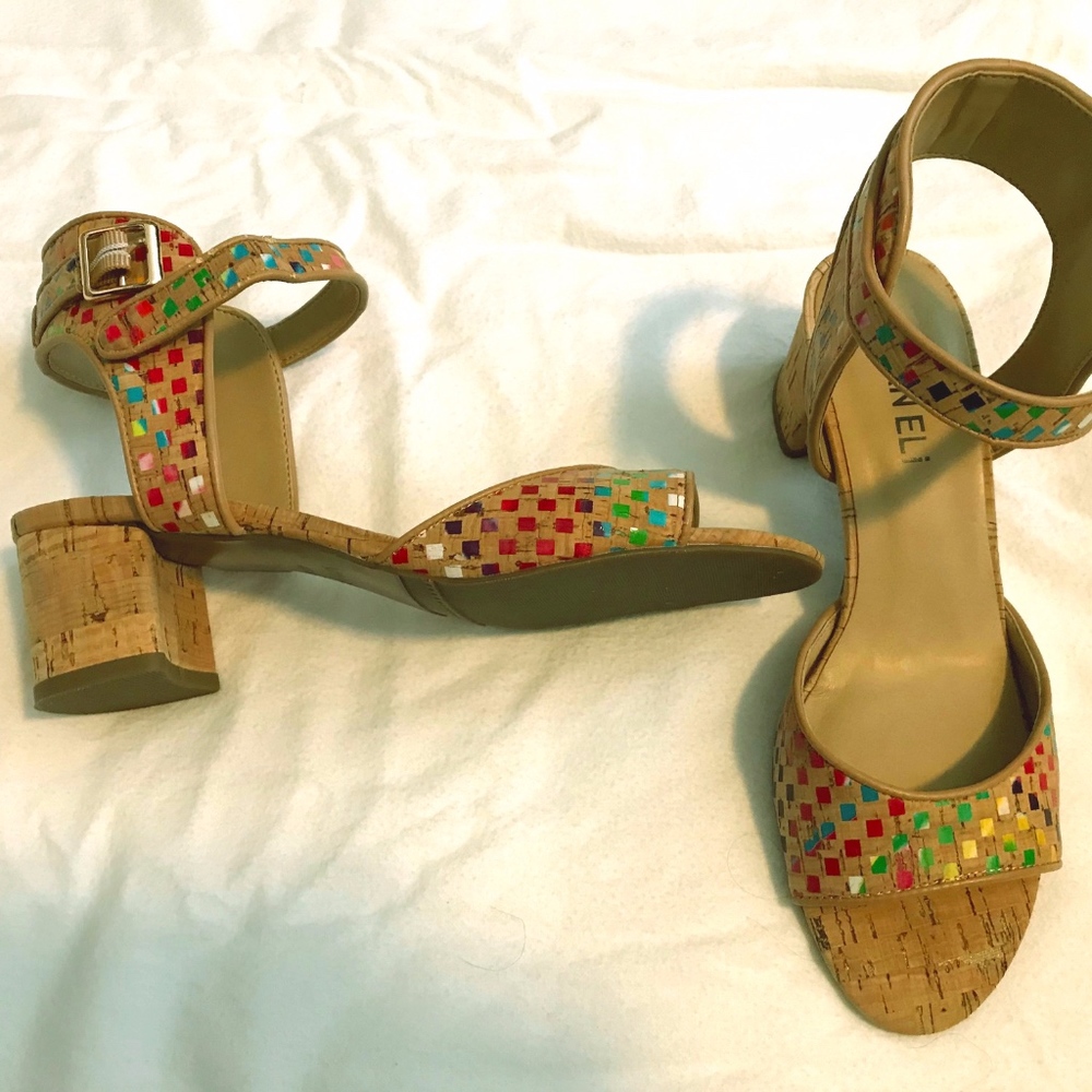 Colorful cork heeled sandals